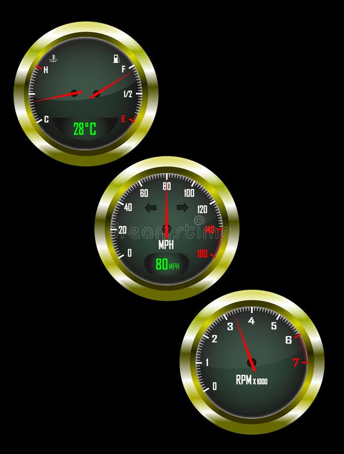 A set of three car dials