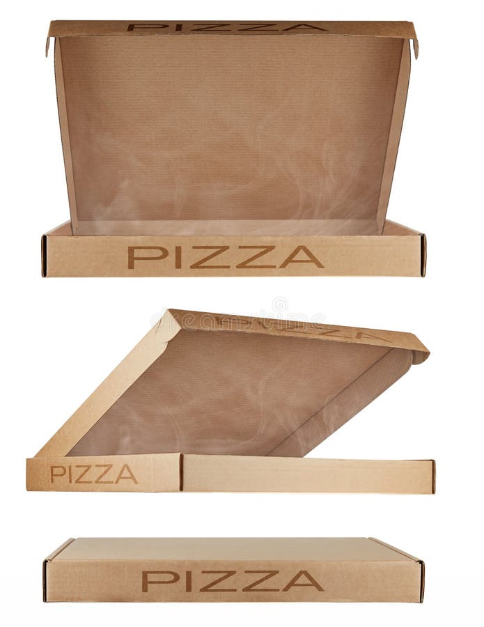 Set of Three Cardboard Pizza Boxes from Different Angles with the