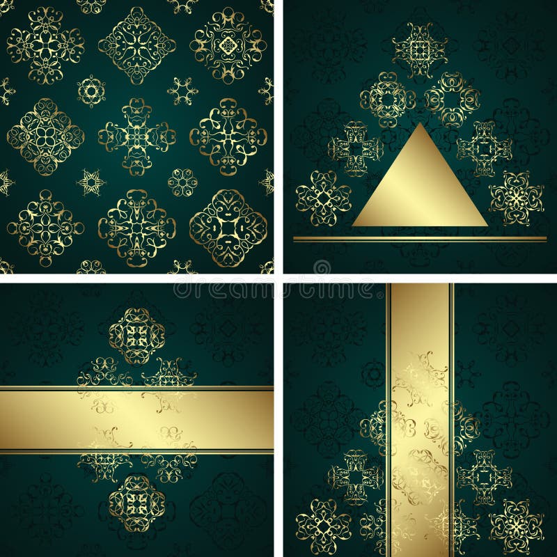 Set of three cards with decorative elements and seamless pattern royalty free illustration Set of three cards with decorative elements and seamless pattern royalty free illustration