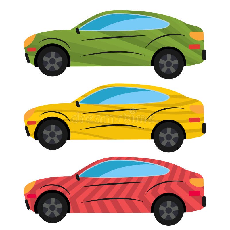 A Set of Three Cars Painted in Different Colors. Stock Vector -  Illustration of colors, adventure: 108295593