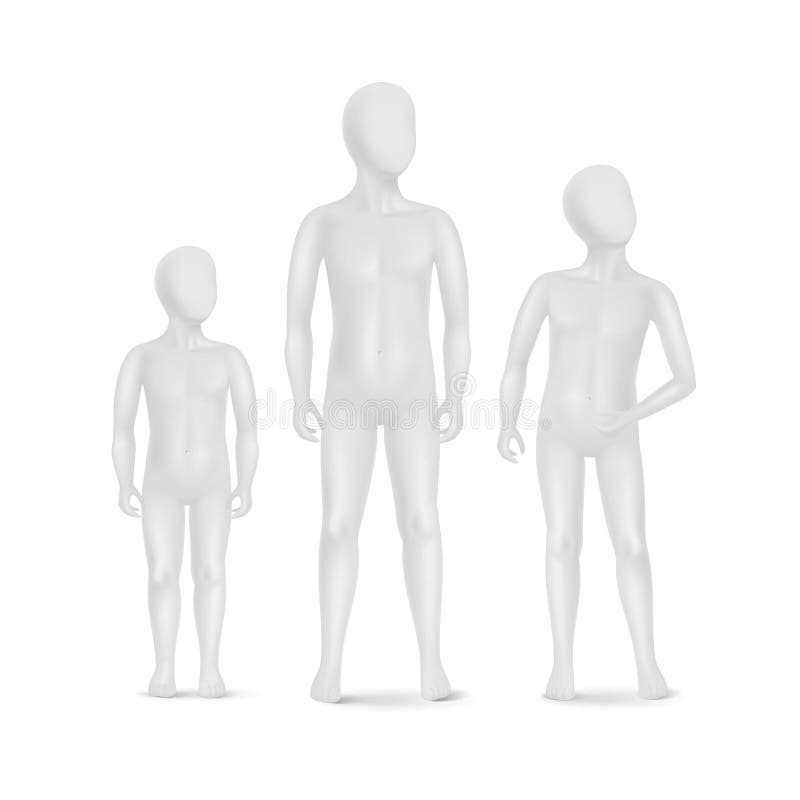 Set of Three Child Mannequins Isolated on White Stock Vector