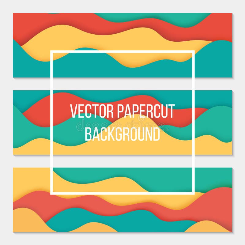 Set of Three Colorful Paper Cut Backgrounds Design Template Stock