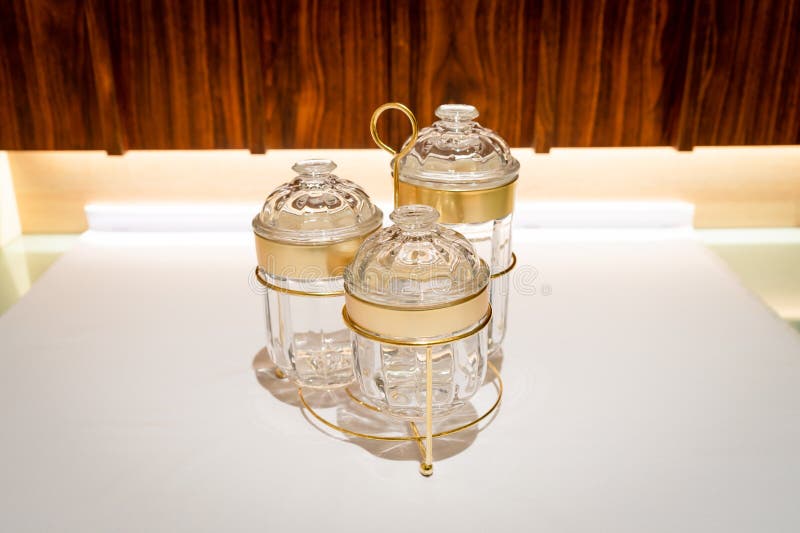 Set of Three GoldDecorated Jars Elegant and Versatile Storage
