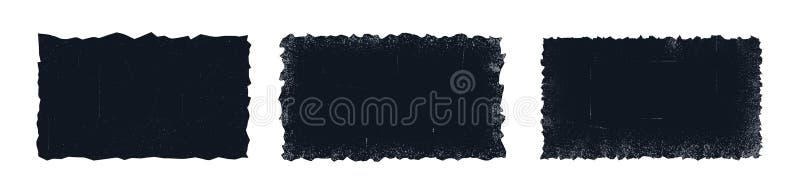 Set of three horizontal torn paper pieces. Black grunge jagged rectangle frames. Vector torn paper layered sheet for stock illustration
