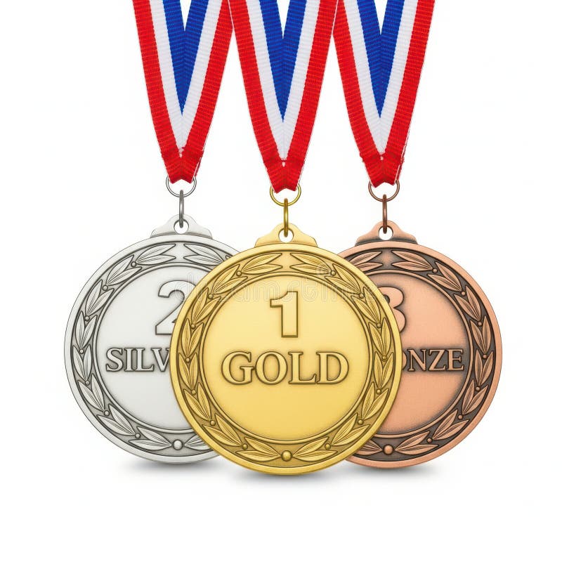 Set of three medals displaying gold silver and bronze a collection each representing different level achievement with in the ilustração do vetor