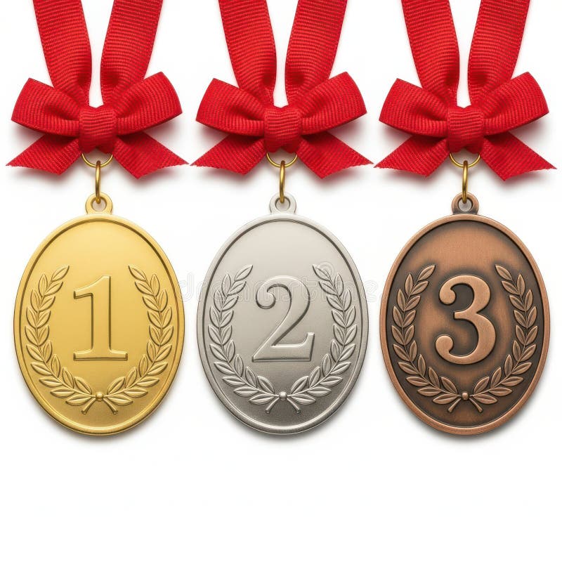Set of three medals representing first second and third place awards this image depicts each signifying a different in competition ilustração do vetor