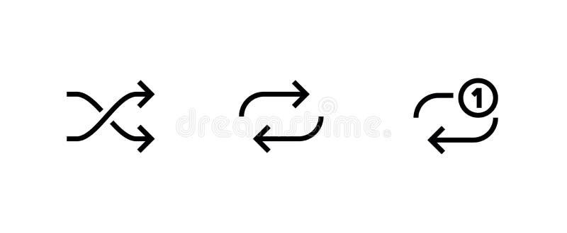 Set of three music player icons. Media symbols for website. Editable line vector. Media symbols for website single pictogram. Unified arrow elements crossed, parallel and repeat.