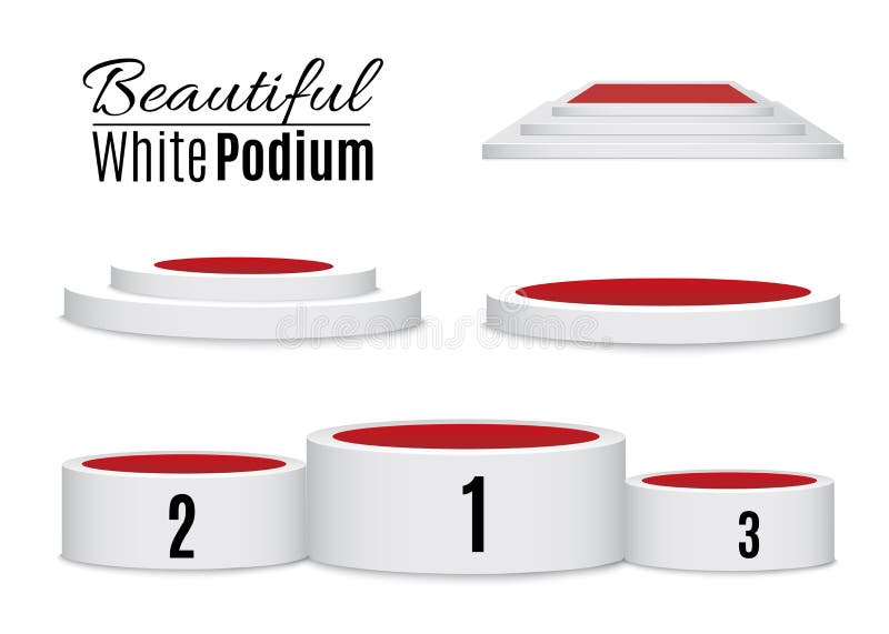 Set three podiums. Three-stage, two-stage and one-stage podium on isolated background. Beautiful vector 3d scene royalty free illustration
