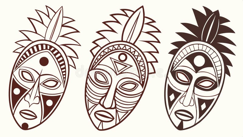 Set of three tribal masks illustration vector ethnic art elements vector design Generative AI royalty free illustration