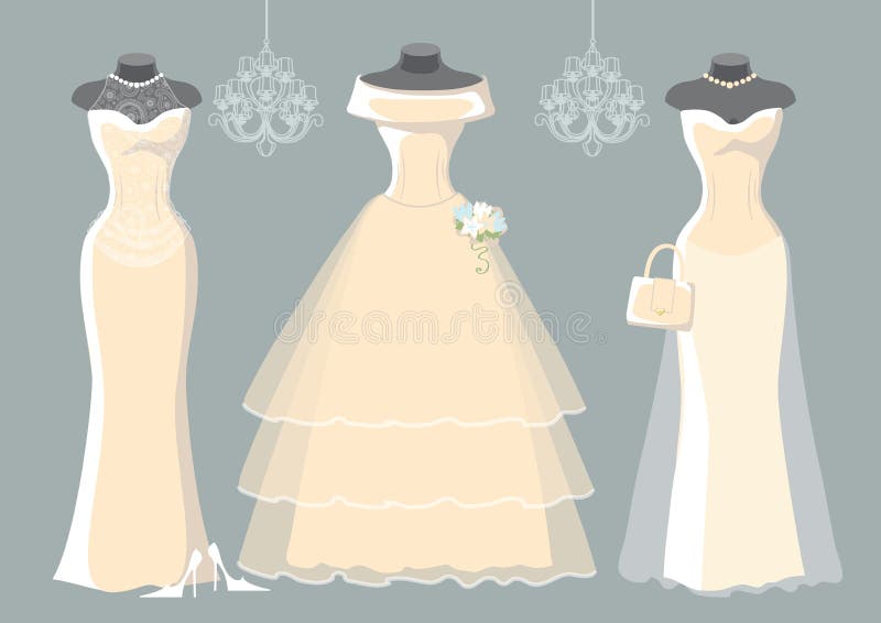 Set of three wedding long dresses