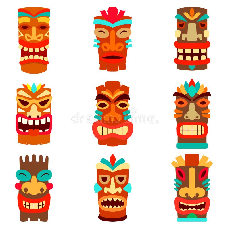 Set of Tiki Statues in Cartoon Style. Design Element for Logo, Label ...