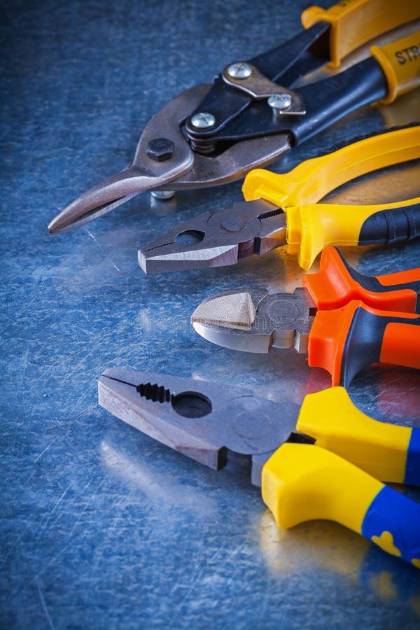 Set of Tin Snips Pliers Wirecutter on Scratched Stock Photo Image of