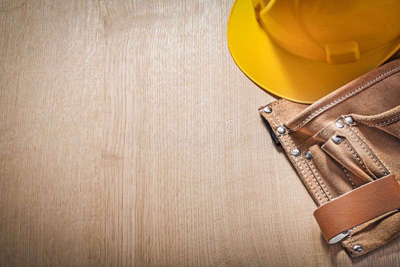 Set of Tool Belt Hard Hat on Wooden Board Stock Image Image of timber, industrial 70850583