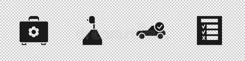 Set Toolbox, Gear shifter, Auto service check automotive and Car inspection icon. Vector.