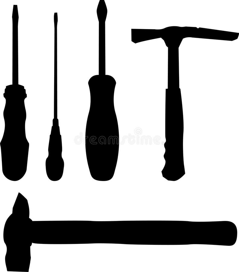Set tools 1. Silhouettes stock vector. Illustration of hammer 4263287