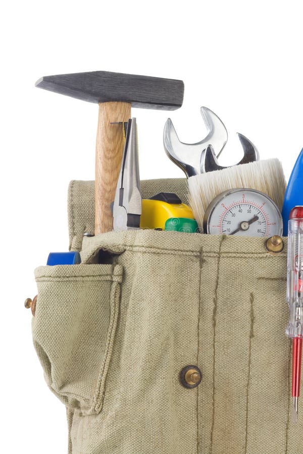 Set of tools in bag box isolated on white