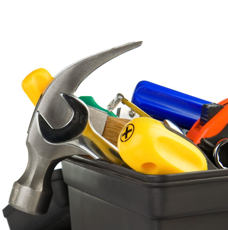 Set of tools in black toolbox