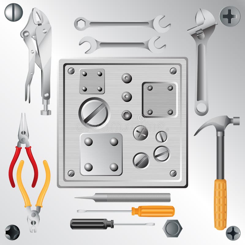 Set of tools and set of screws vector illustration