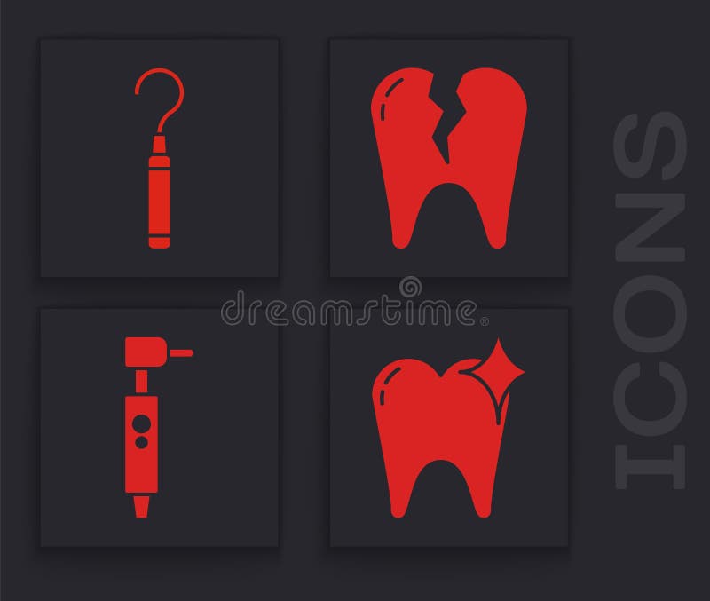 Set Tooth Whitening Concept, Dental Explorer Scaler for Teeth, Broken