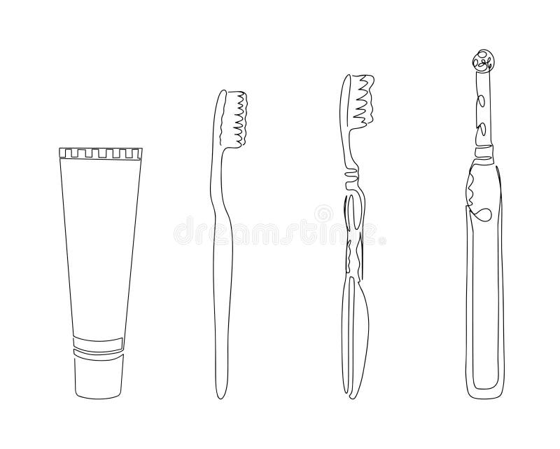 A Set of Toothbrushes in One Line. Toothbrush and Paste Icons Stock