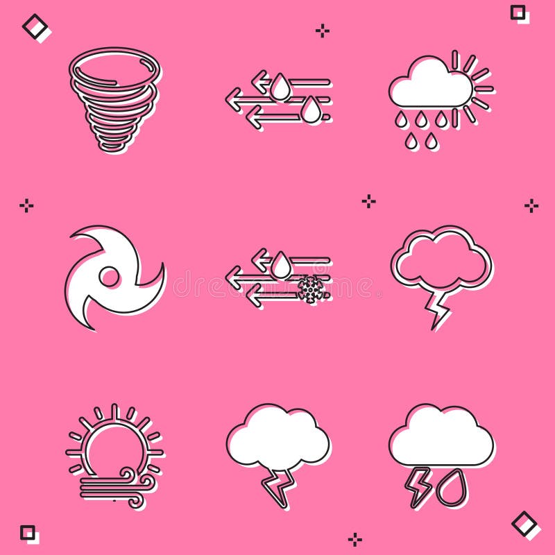 Set Tornado, Wind and Rain, Cloudy with Sun, Snow, Storm, and Icon