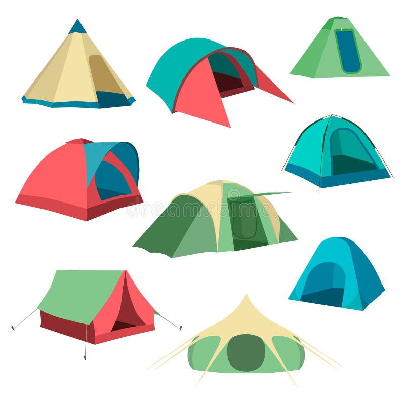 Set of Tourist Tents. Collection of Camping Tent Icons Stock Vector ...