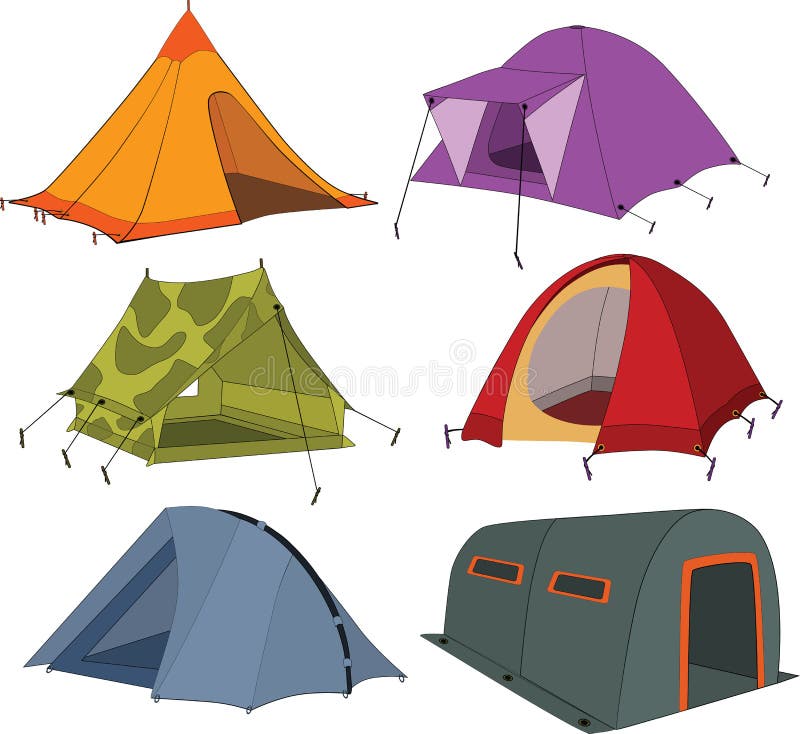 Set of tourist tents different colour and the size. Set of tourist tents different colour and the size