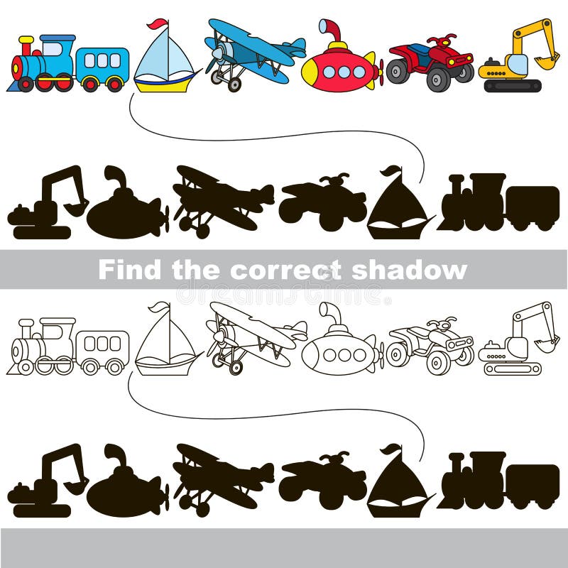 Set of toy transport. Find correct shadow.