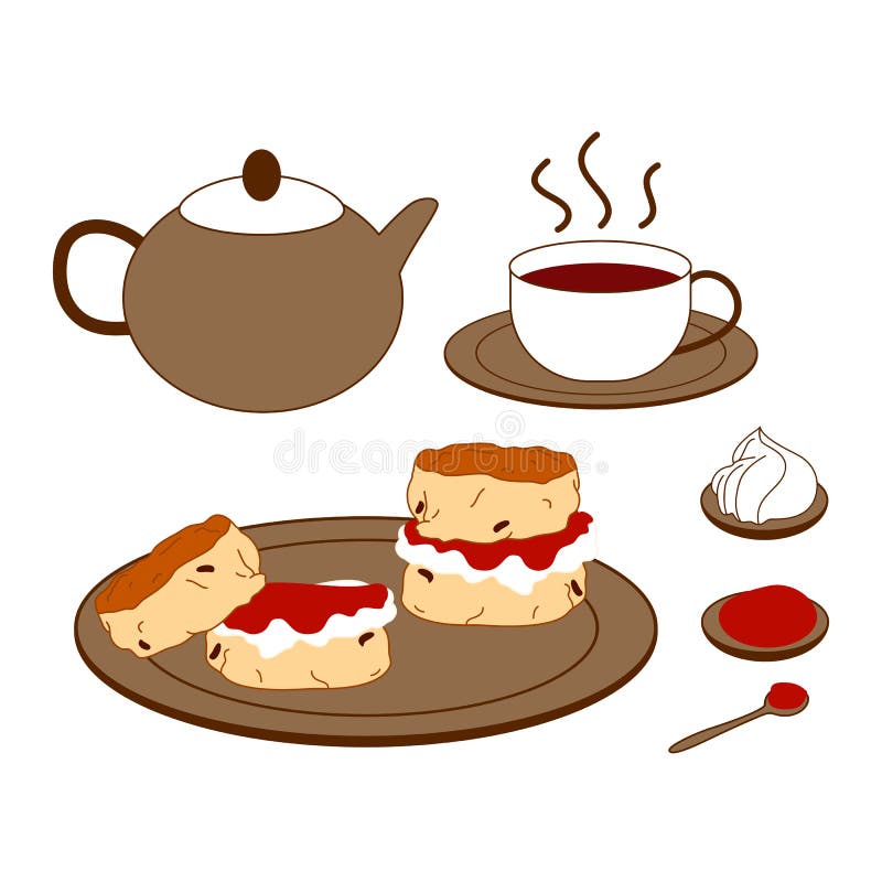 Scone Jam Cream Tea Stock Illustrations – 35 Scone Jam Cream ...