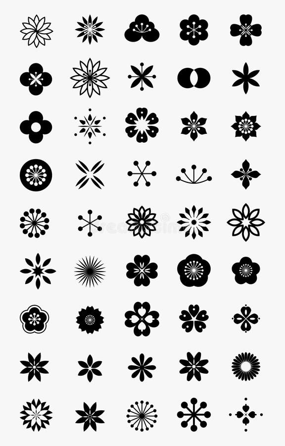 Set Of Traditional Chinese Decorative Flowers Silhouette. Chinese Symbol For Chinese New Year Or