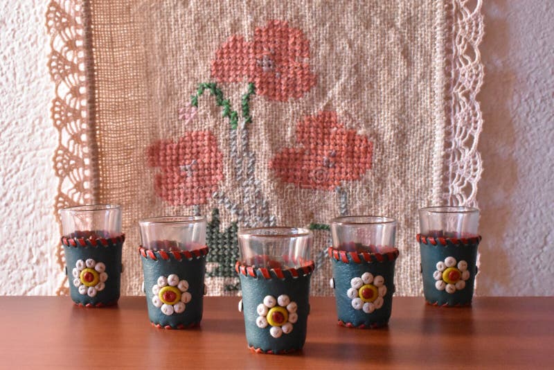 The set of the traditional rakija glasses stock photos The set of the traditional rakija glasses stock photos