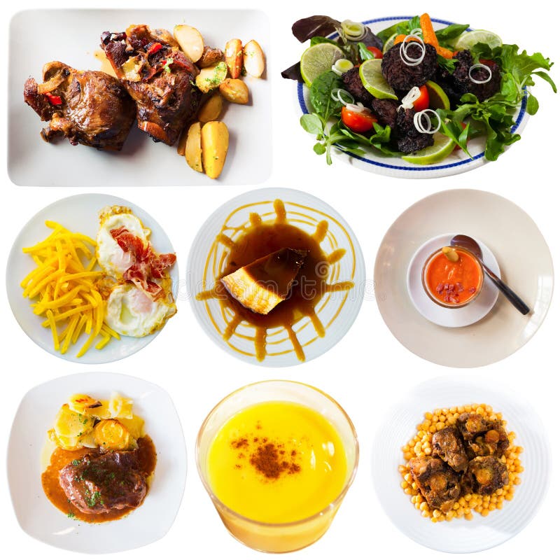 Set of Traditional Spanish Dishes Stock Photo Image of garnished