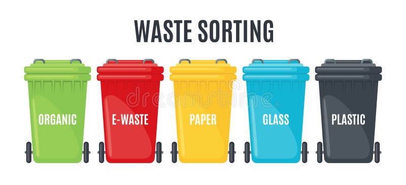 Set of trash cans for separate garbage icons vector illustration Set of trash cans for separate garbage icons vector illustration