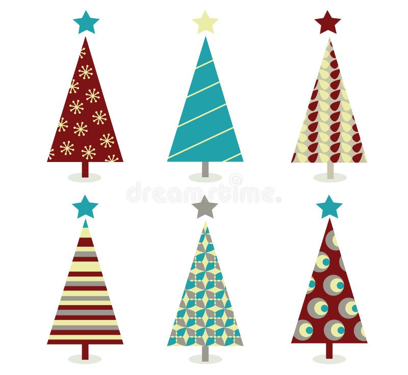 set tree för blå julsymbolsred stock illustrationer set tree för blå julsymbolsred stock illustrationer
