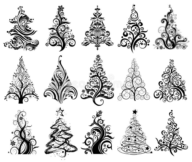 set trees för jullyx royaltyfri illustrationer set trees för jullyx royaltyfri illustrationer