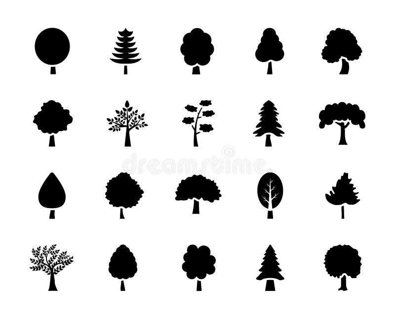 Set of Trees Glyph Vector Icons stock illustration