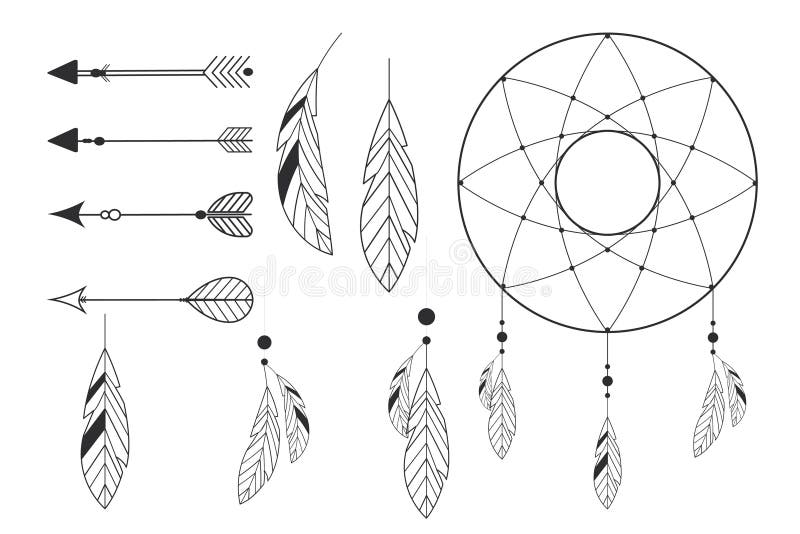 Plumas Indias Americanas Nativas. Conjunto De Plumas Decorativas Rústicos  Dibujados A Mano. Ilustración Vectorial Ilustraciones svg, vectoriales,  clip art vectorizado libre de derechos. Image 60336889