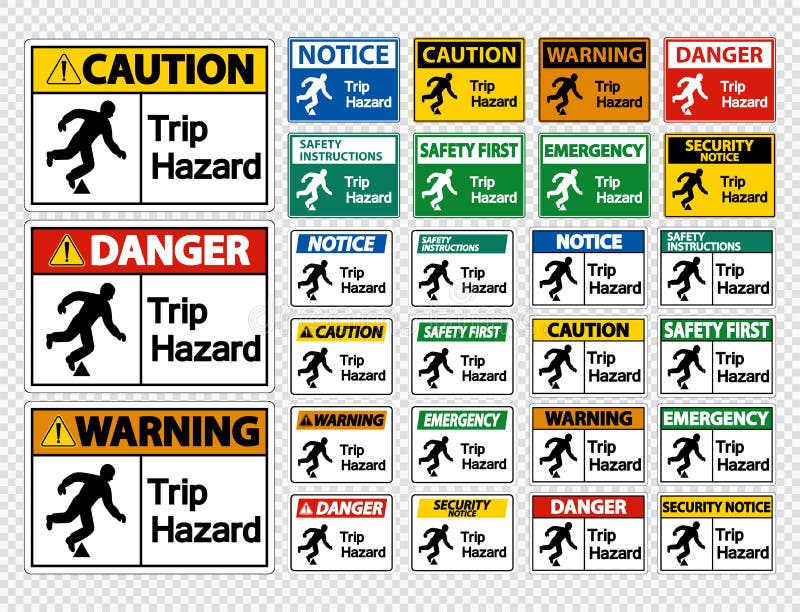 Set Trip Hazard Symbol Sign on transparent background,Vector Illustration stock illustration