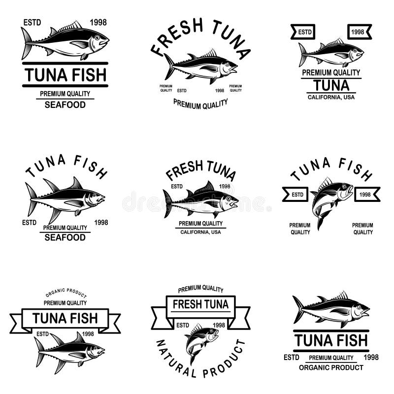 Set of Tuna Fish Labels. Design Element for Logo, Label, Emblem, Sign