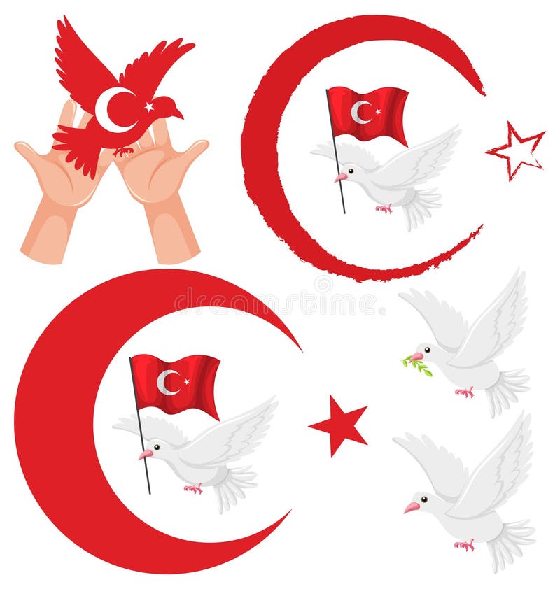 Set of Turkey Flag Cartoon Character Stock Vector Illustration of
