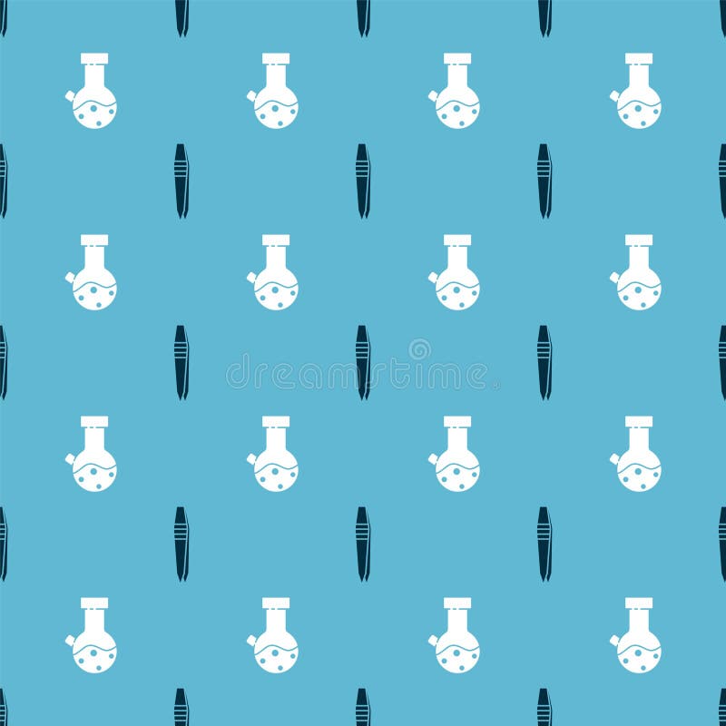 Set Tweezers and Test Tube and Flask Chemical on Seamless Pattern
