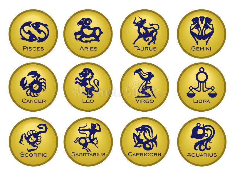 A Set of the Twelve Signs of the Zodiac Gold Stock Vector ...