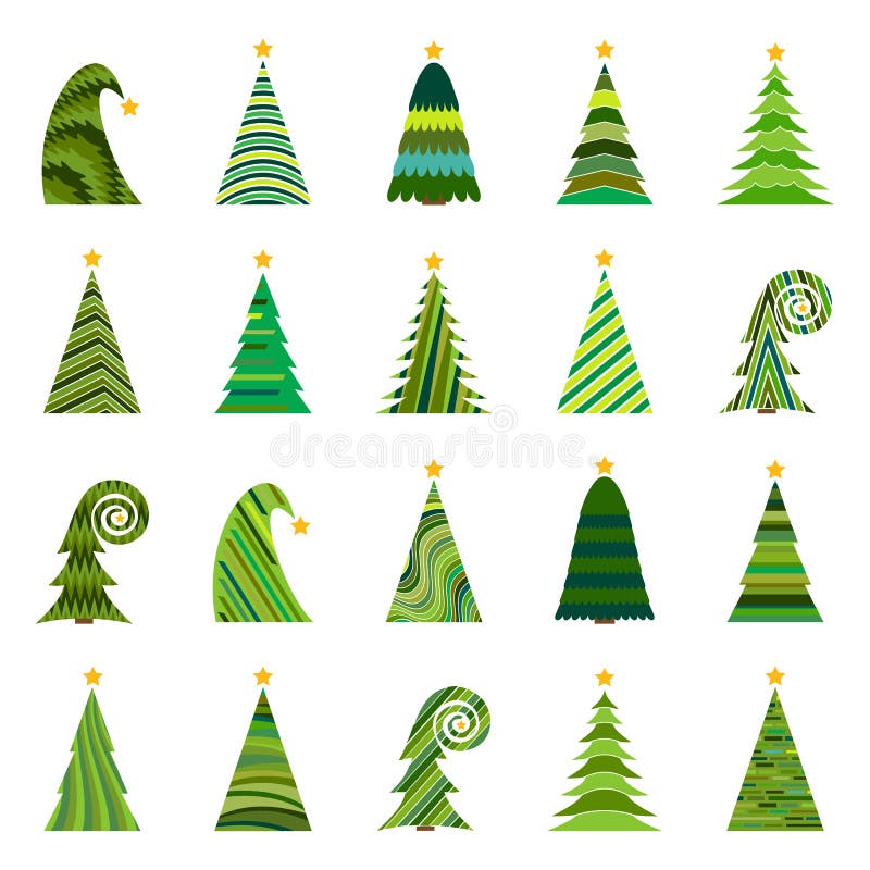 Set of twenty different Christmas trees vector illustration