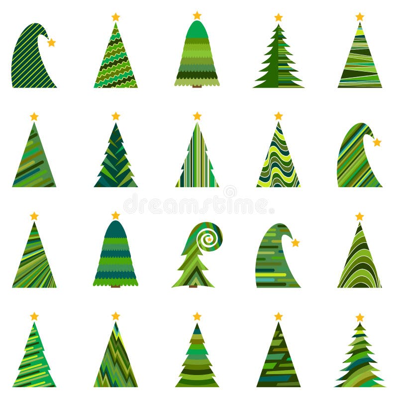 Set of twenty different Christmas trees vector illustration