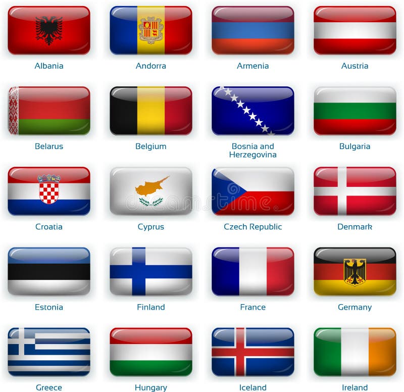 Set of twenty flags in button style. Europe one of three royalty free illustration
