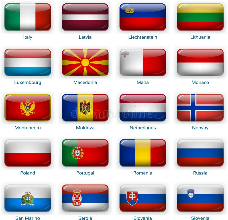 Set of twenty flags in button style. Europe two of three vector illustration