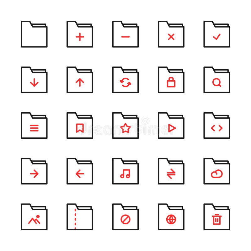 Folder icon set. Folder vector icon. 25 icons. stock illustration