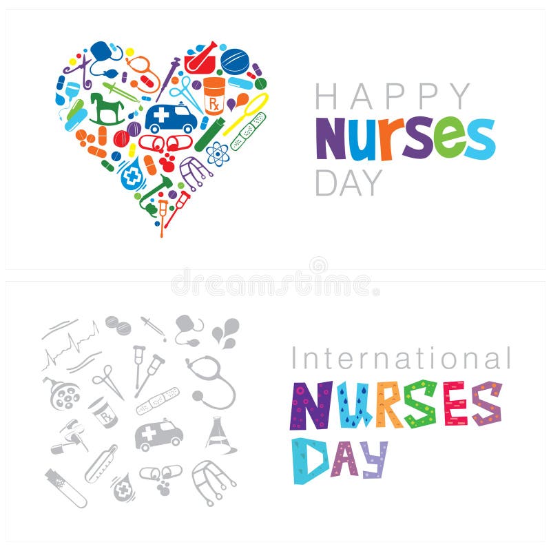 Nurse hold love icon when international nurses day on globe background.  Flat vector illustration isolated. vector de Stock