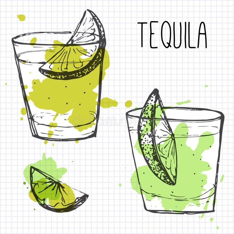 Tequila shots with lime segments. 