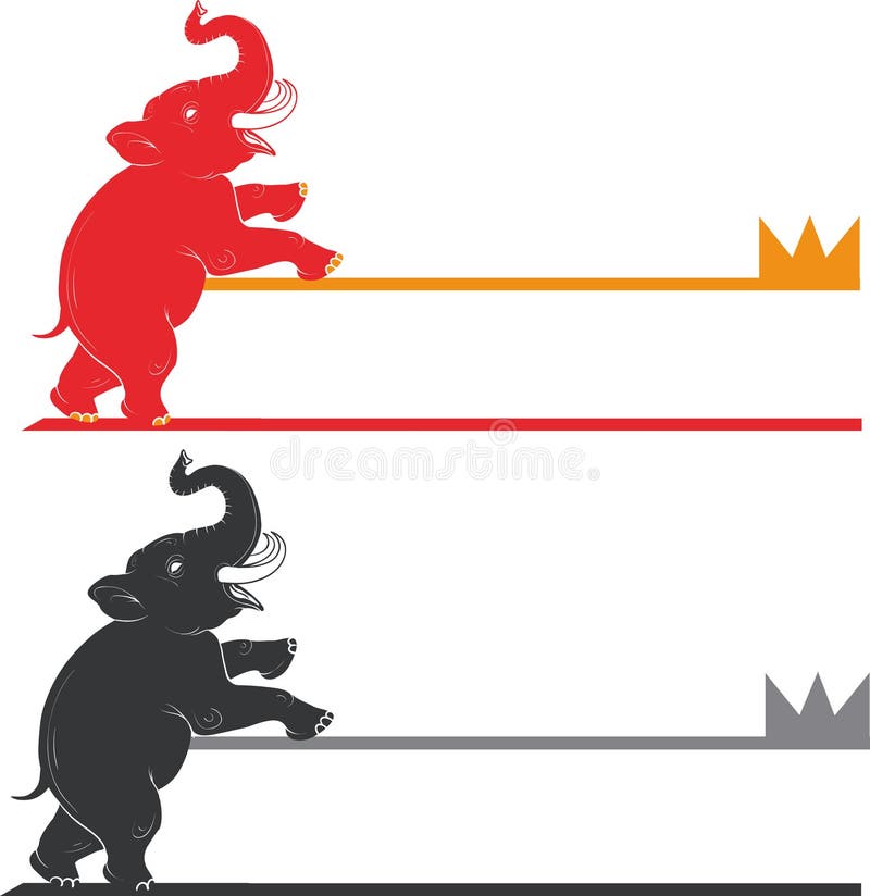 Set of Two Elephants in Red and Black, Elephants Stand on Their Hind